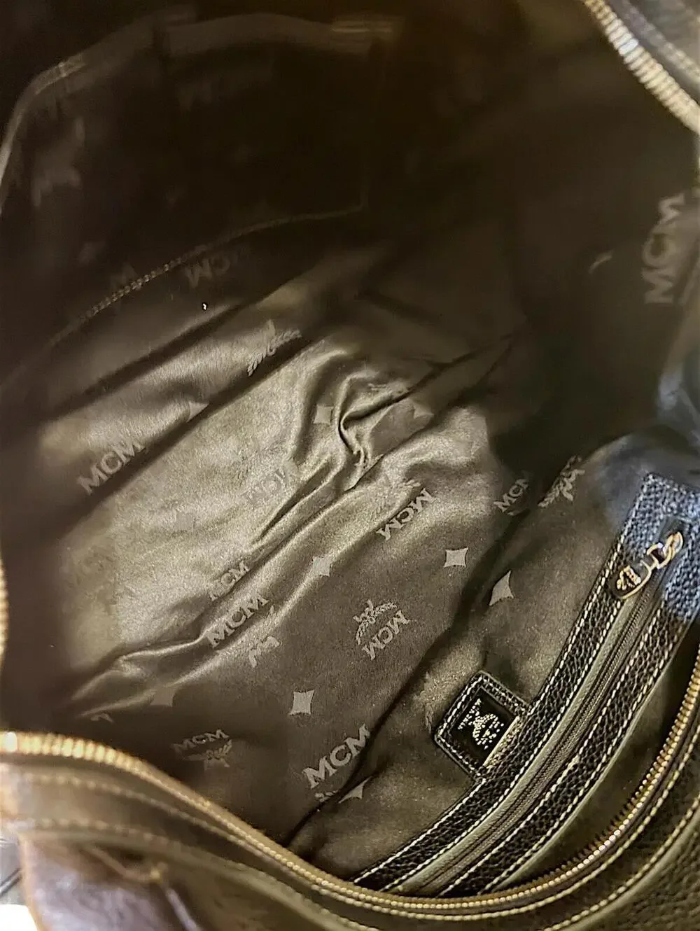 MCM Black Leather and Logo Patterned Handbag